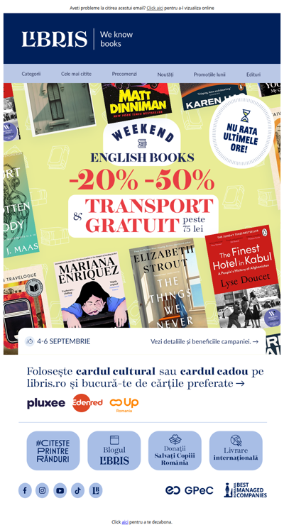 Ultimele ore⌛Transport Gratuit* și -20%-50%🔥Nu rata English Weekend!
