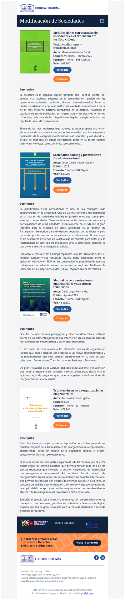 Modificaciones estructurales de sociedades en el ordenamiento jurídico chileno (Marcelo Mardones O.)