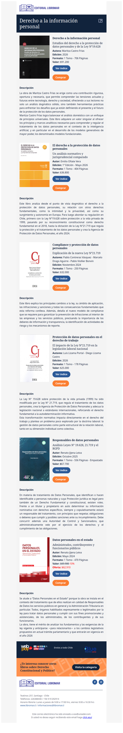 Derecho a la información personal - Estudios del derecho a la protección de datos personales y de la Ley N°19.628 (Maritza Castro F.)