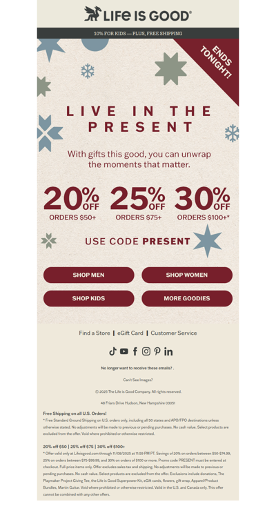 ENDS TONIGHT: Up to 30% OFF!