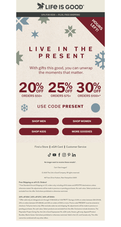 HOURS LEFT! Up to 30% Off