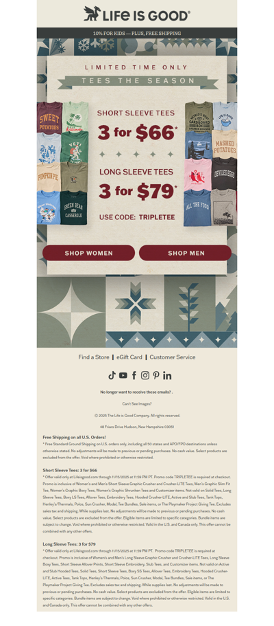 3 Tees for $66: Thrice as Nice