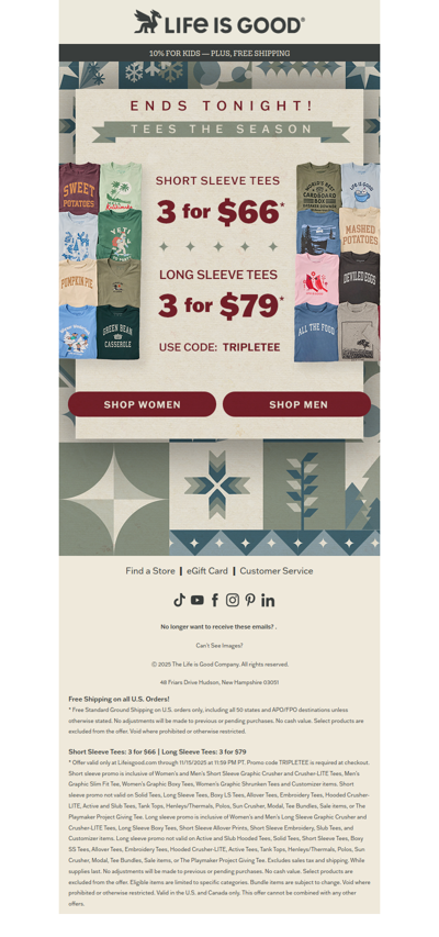 FINAL DAY: 3 Tees for $66