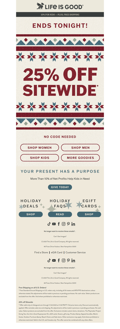 Ends Tonight: 25% Off Sitewide ⏰