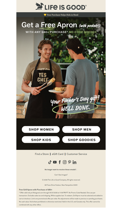 FREE APRON with orders of $80+ 👨‍🍳