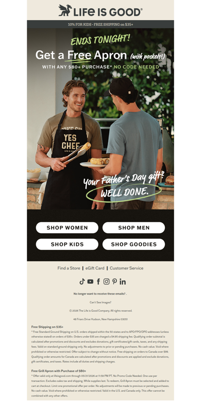 ENDS TONIGHT: Free Apron at $80+
