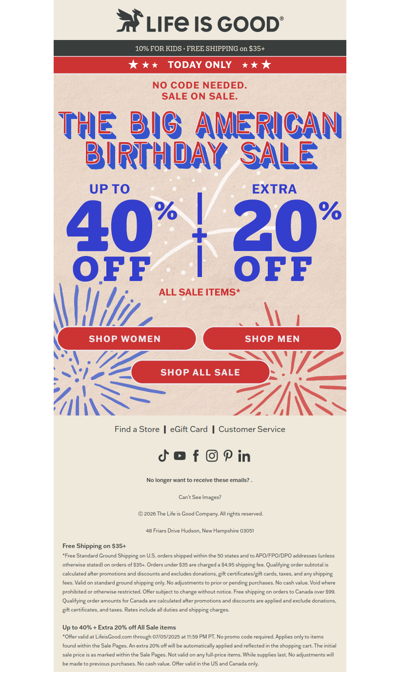 TODAY ONLY: 250th Birthday Sale 💥