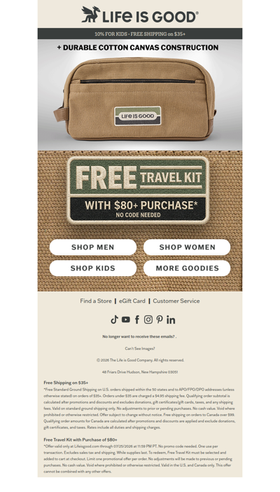 FREE Travel Kit with $80+ orders!
