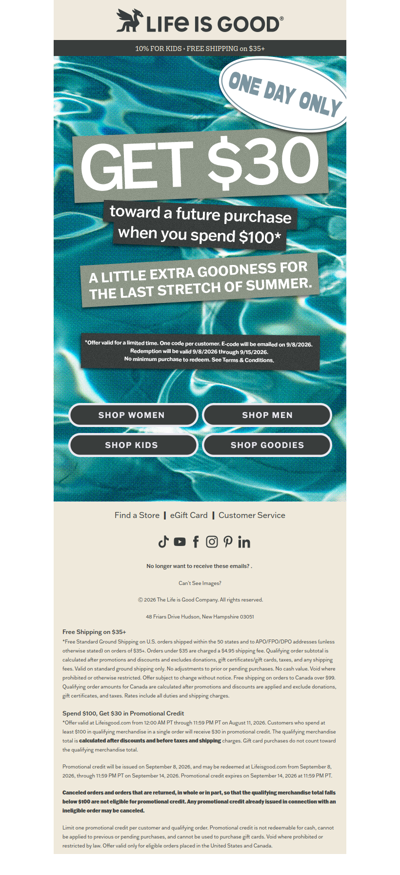 Spend $100. Get $30 store credit. 🔥