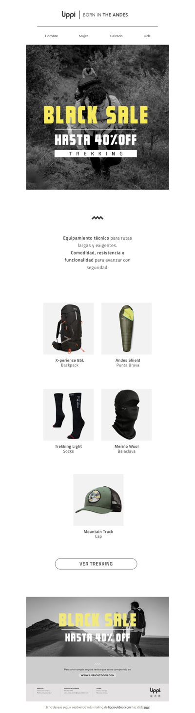 Equipo de trekking en Black Lippi