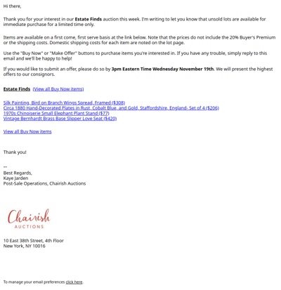 Purchase recently ended Chairish Auctions items for a limited time