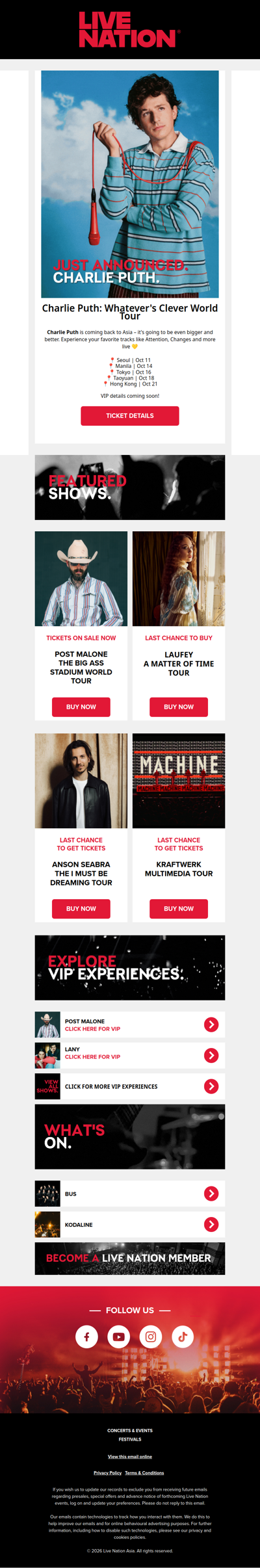 Asia, Charlie Puth is coming to you on his Whatever's Clever World Tour!