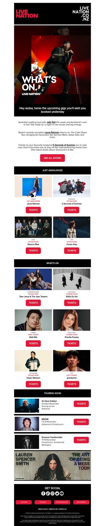 This week’s lineup: Laura Ramoso · 5SOS · Deacon Blue · Conan Gray ·