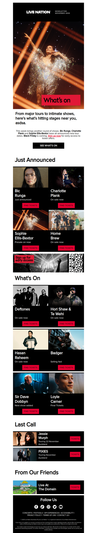 This week’s lineup: Bic Runga, Charlotte Plank, Sophie Ellis-Bextor & many more