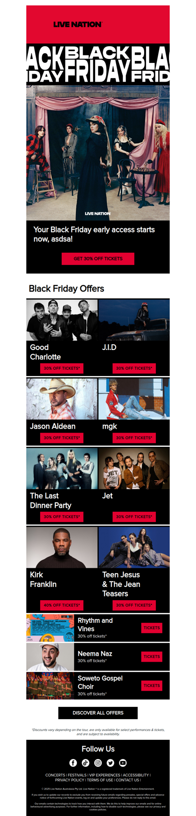 Get 30% off tickets to your favourite artists!