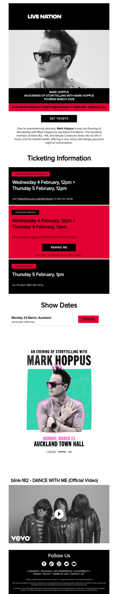 Mark Hoppus is bringing An Evening of Storytelling with Mark Hoppus to Aotearoa this March!