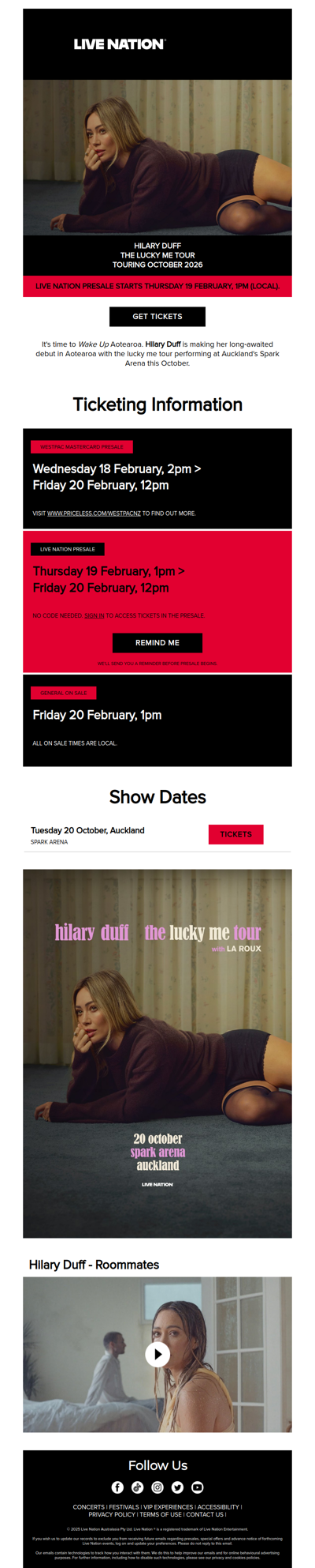 Hilary Duff is bringing the lucky me tour to Aotearoa this October!
