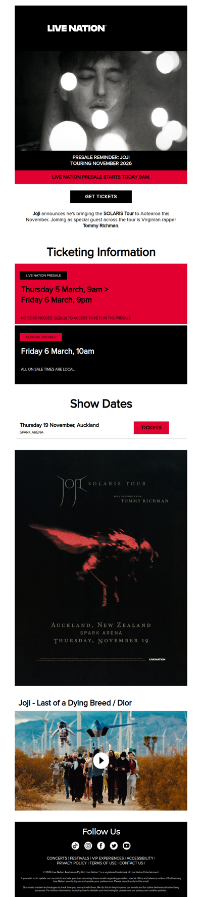 PRESALE REMINDER: Joji is bringing The Solaris Tour to Aotearoa this November!