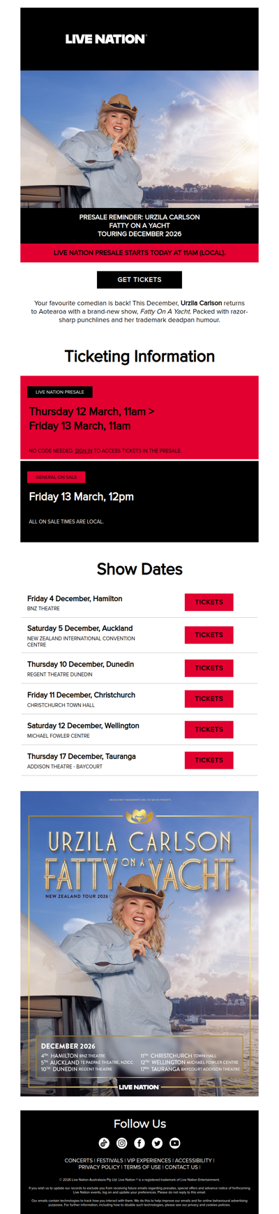 PRESALE REMINDER: Urzila Carlson is bringing her Fatty On A Yacht tour to Aotearoa!