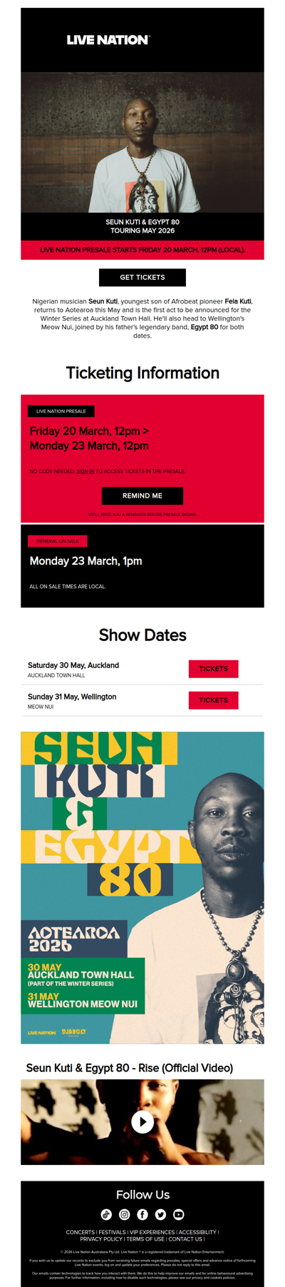 Seun Kuti & Egypt 80 are heading to Aotearoa this May 2026!