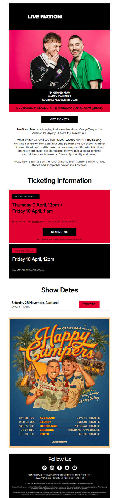 I'm Grand Mam are bringing their Happy Campers Tour to Aotearoa November 2026!