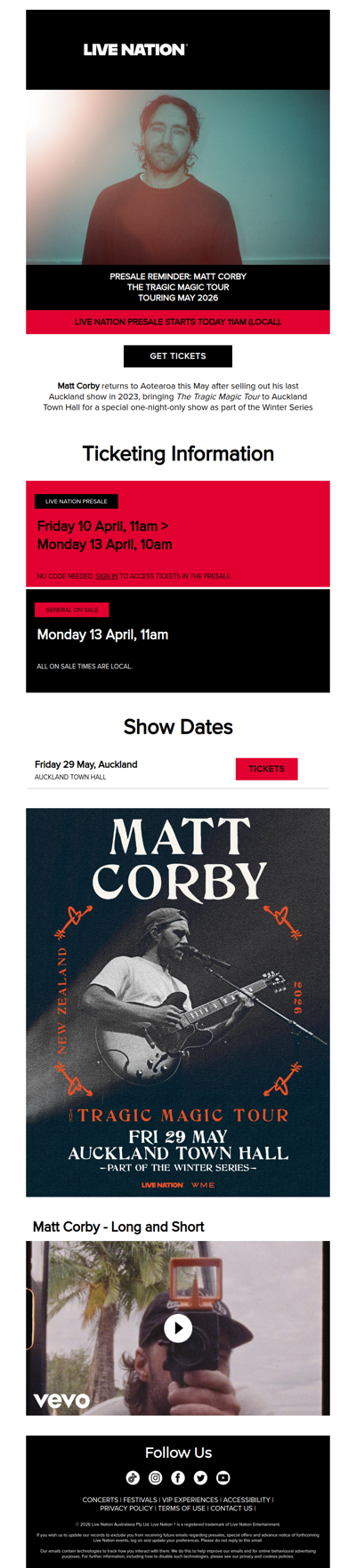 PRESALE REMINDER: Matt Corby is heading to Aotearoa this May!
