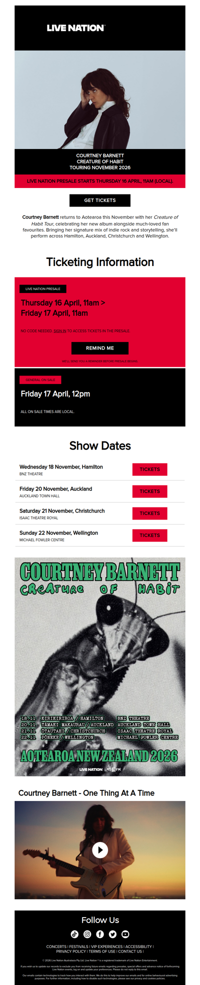 Courtney Barnett is bringing her Creature of Habit Tour to Aotearoa this November!