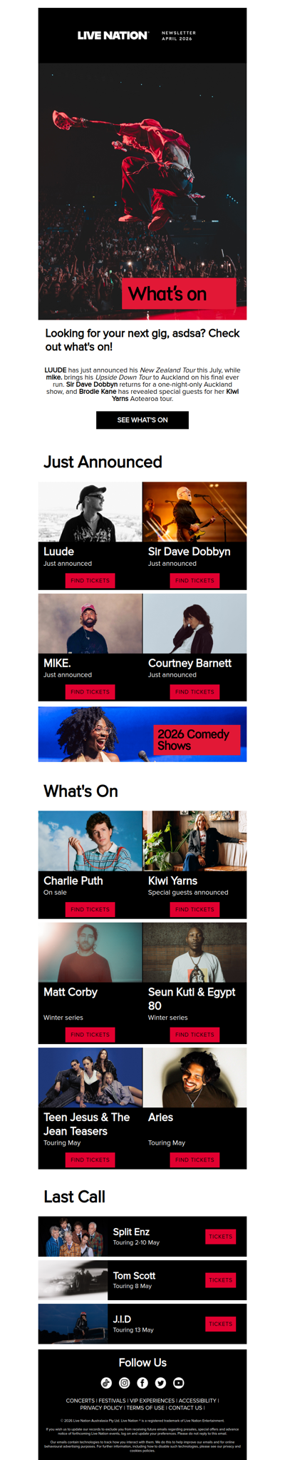 This week’s lineup: LUUDE, mike., Sir Dave Dobbyn & many more