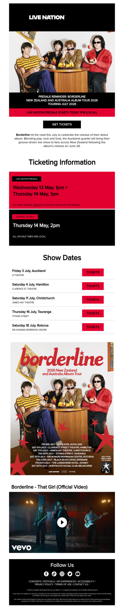 PRESALE REMINDER: Presale for Borderline's debut album tour starts today