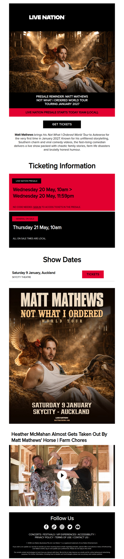 PRESALE REMINDER: Presale for Matt Mathews Not What I Ordered World Tour starts today!