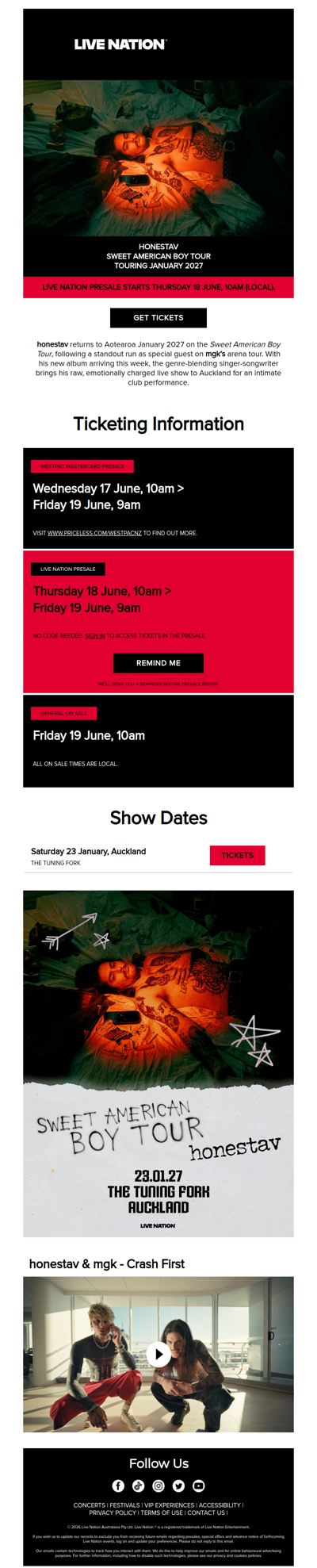 honestav is bringing his Sweet American Boy Tour to Aotearoa January 2027!