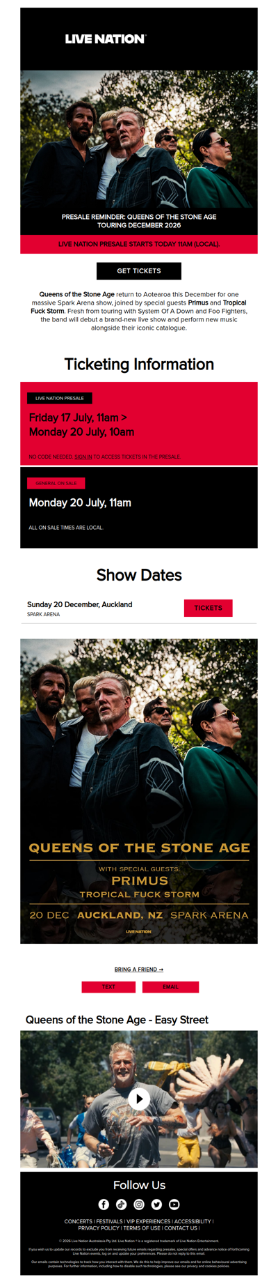 PRESALE REMINDER: Presale for Queens Of The Stone Age starts today!