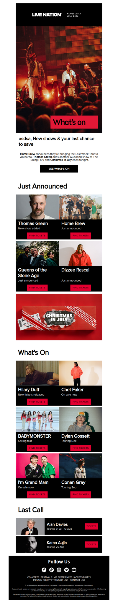 This week’s lineup: Thomas Green, Home Brew, Queens Of The Stone Age & many more