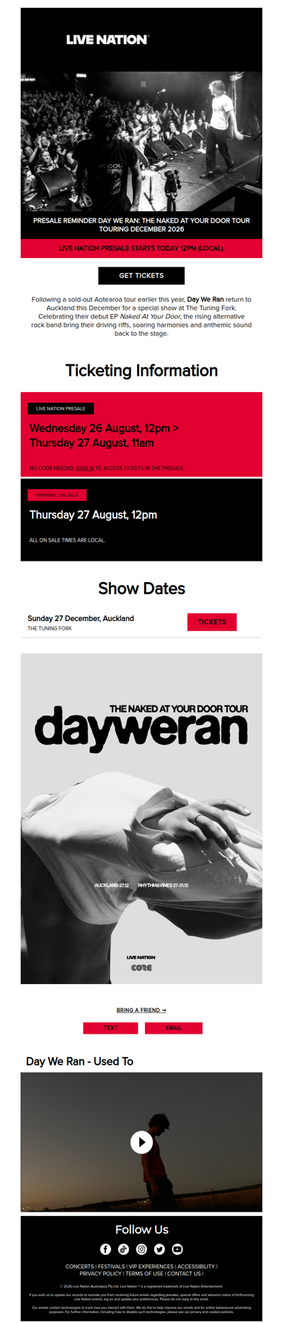PRESALE REMINDER: Day We Ran return to Aotearoa on The Naked At Your Door Tour this December