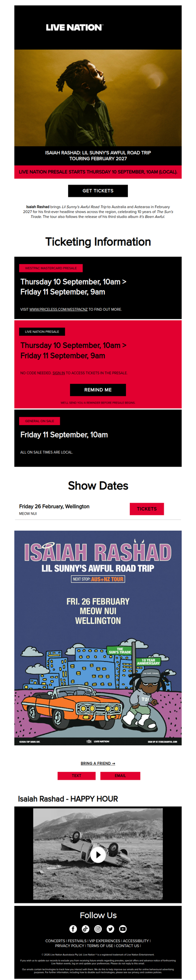 Isaiah Rashad is bringing Lil Sunny's Awful Road Trip to Aotearoa February 2027!