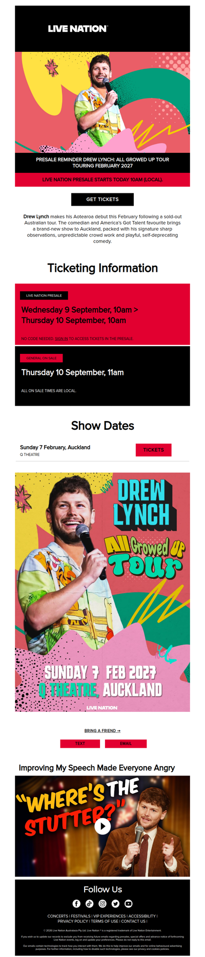 PRESALE REMINDER: Presale for Drew Lynch's All Growed Up Tour starts today!