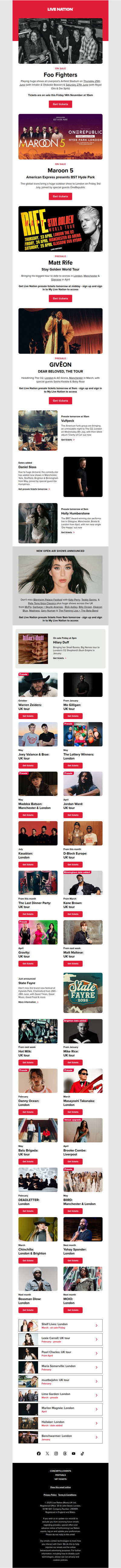 Foo Fighters・Maroon 5・Matt Rife・GIVĒON & more