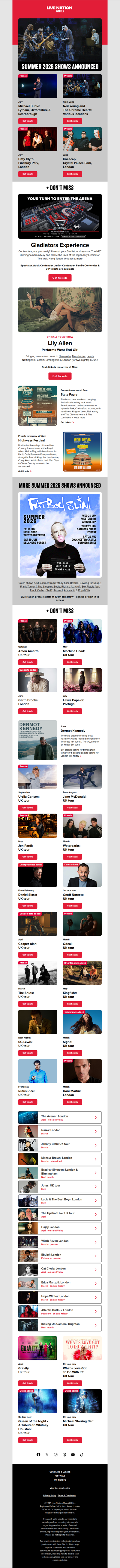 Michael Bublé・Biffy Clyro・Gladiators Experience & more