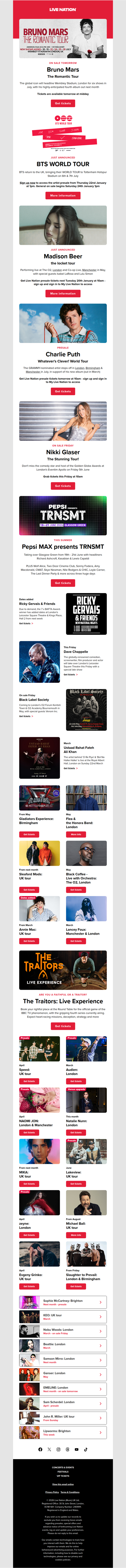 Bruno Mars・BTS・Madison Beer・Charlie Puth & more