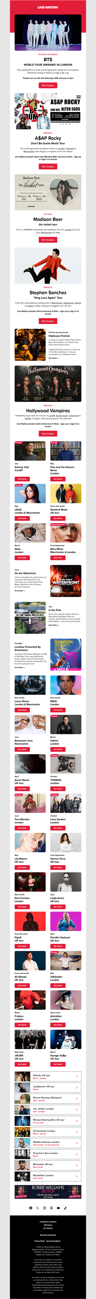 BTS・A$AP Rocky・Madison Beer・Stephen Sanchez・Highways Festival & more