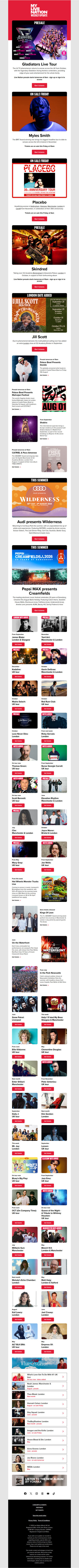 Gladiators Live Tour・Myles Smith・Placebo・Skindred & more