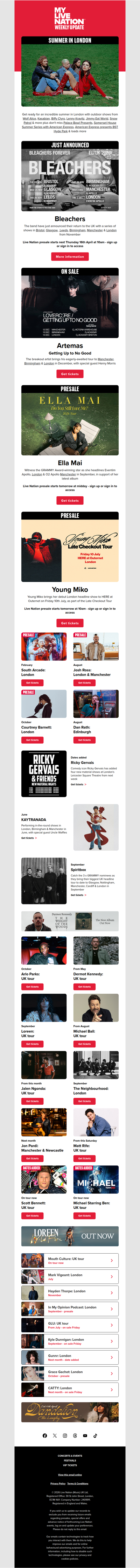 Summer in London・Bleachers・Artemas & more