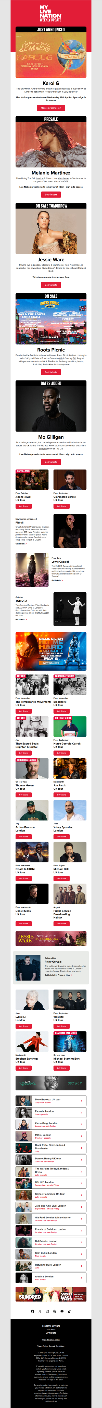 Karol G・Melanie Martinez・Jessie Ware・Roots Picnic & more