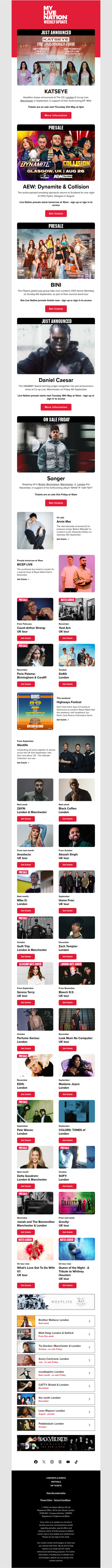 KATSEYE・All Elite Wrestling・BINI・Daniel Caesar・Songer・Annie Mac & more