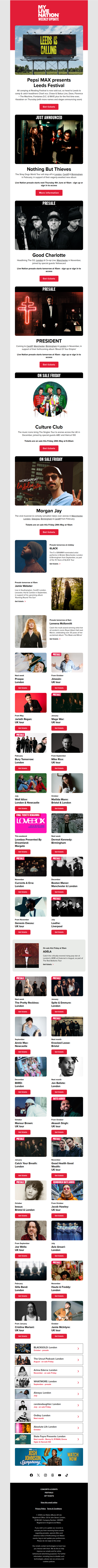 Nothing But Thieves・Good Charlotte・Pepsi MAX presents Leeds Festival & more