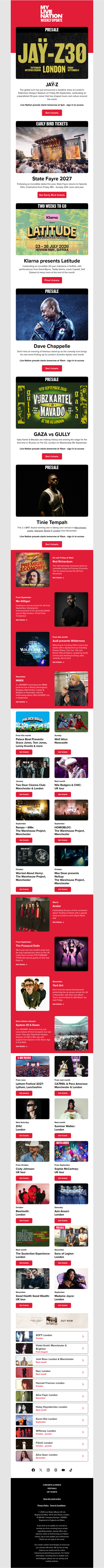 JAŸ-Z・State Fayre・Klarna presents Latitude・Dave Chappelle・Vybz Kartel & Mavado + more