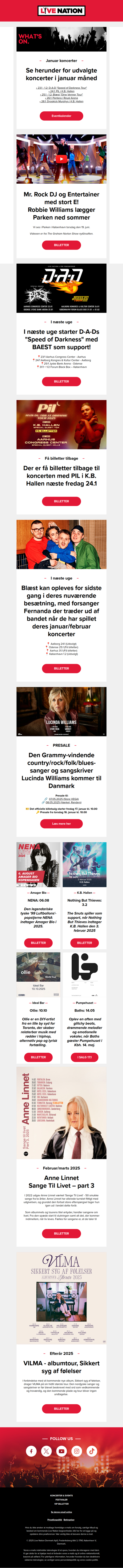 Nyt år - nye koncerter og shows i den kommende uge • Presale til Lucinda Williams i Kbh. og Randers