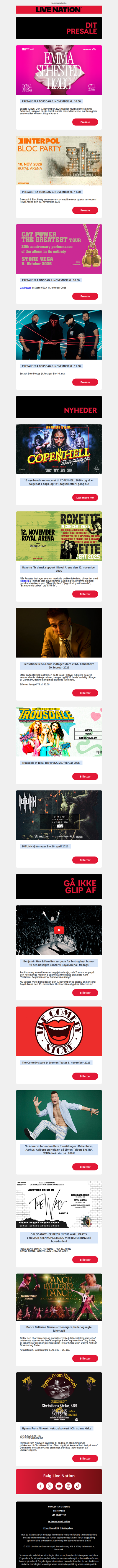 Presale til Interpol & Bloc Party, Emma Sehested Høeg, Cat Power og Smash Into Pieces • Koncertnyheder og juleshows