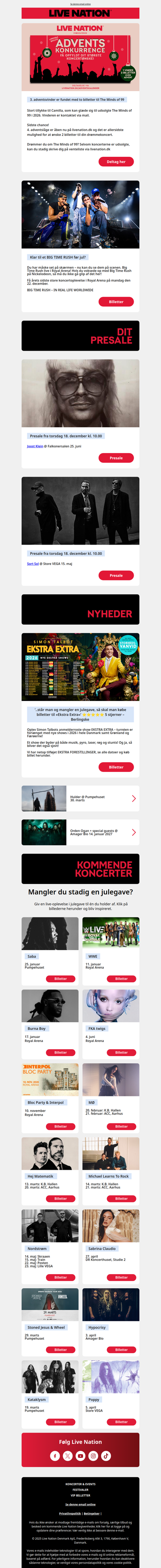 Presale til: Joost Klein og Sort Sol • Amerikansk boyband i Royal Arena d. 22. december • Julegaveidéer • Nye koncerter