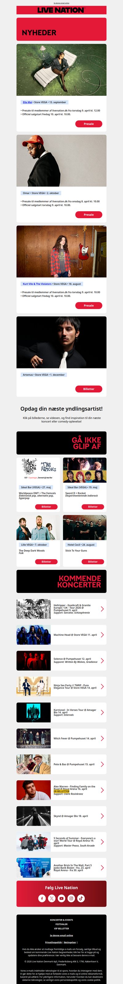 Nye koncerter i VEGA: Ella Mai, Omar, Kurt Vile & The Violators • Kommende koncerter